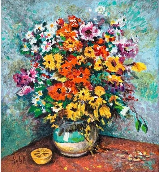 Dimitri Polak, "Red Flowers" Hand Signed Limited Edition Serigraph on Canvas with Letter