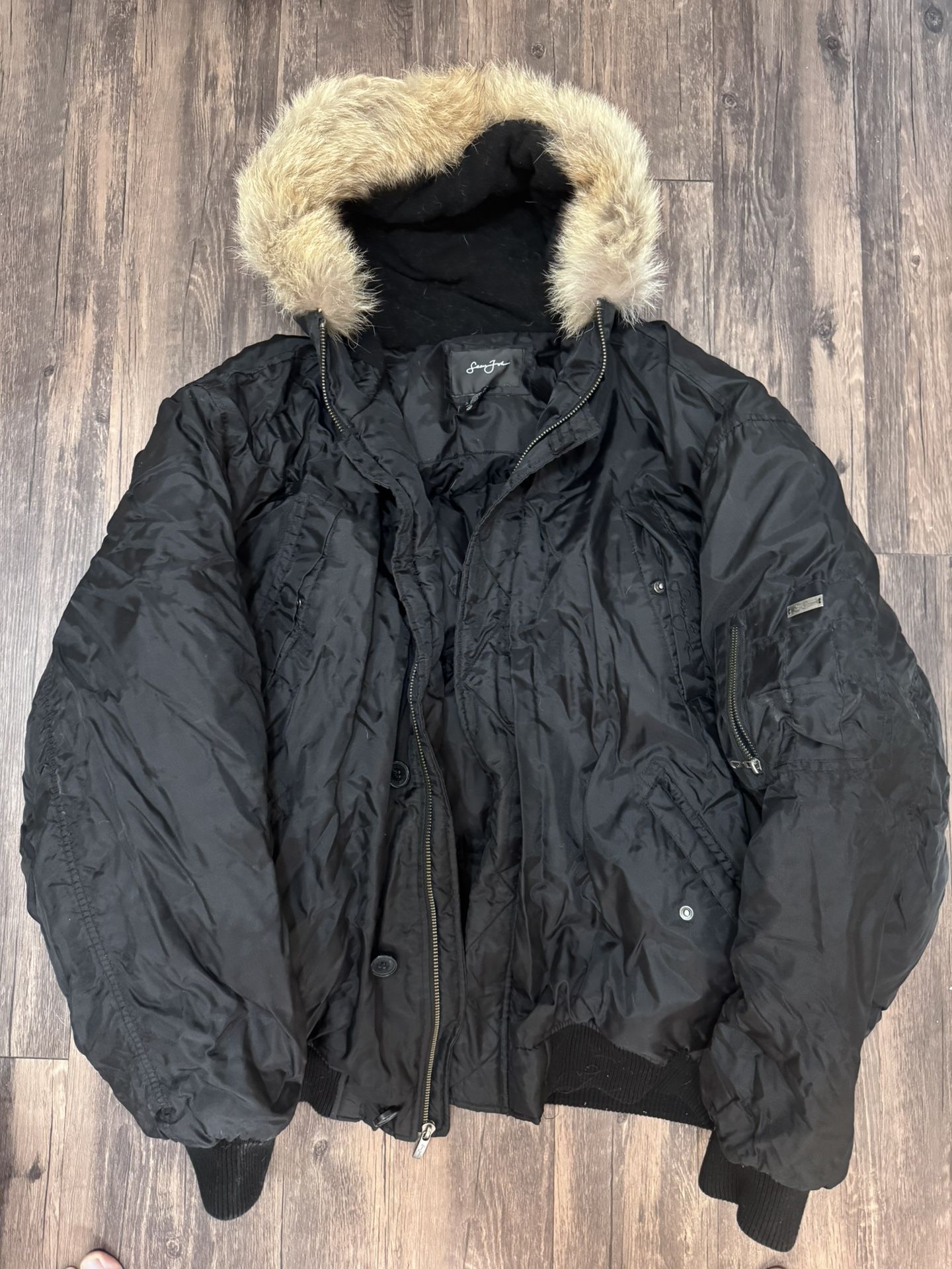 Sean John Men’s Vintage Y2k Black Lamb Fur Down Puffer Jacket Coat 4XL