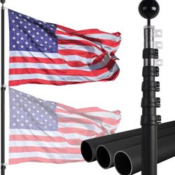 20ft Telescopic Flag Pole - Extra Thick Outdoor Telescoping Flag Poles with 3x5 American Flag for Residential or Commercial,Black