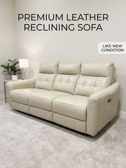 Off-White Cream Leather Power Reclining Couch - Great Condition!