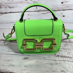 Authentic ALDO Women’s Small Green / Gold Logo Satchel Crossbody Purse Handbag