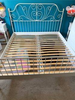 White Metal King Bed Frame with Slats