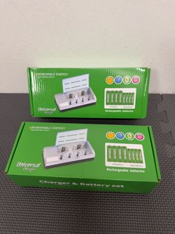 NEW Renewable Energy Universal Battery Charger & Rechargeable Battery Set