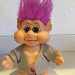 1991 Troll Doll 8” Big Cheeks Blue eyes & Pink hair