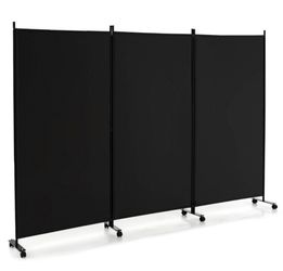 3-Panel Black Room Divider with Wheels