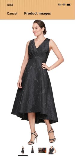 S.L. Fashions Women's Sleeveless Surplice High-Low Jacquard Dress with Pocket