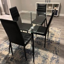 Modern Glass Dining Set W/ 4 Black Chairs