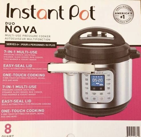 NEW ! 8 Quart Instant Pot Duo Nova 7-in-1 Electric Pressure Cooker, Sterilizer, Slow Cooker, Rice Cooker, Steamer, Saute, Yogurt Maker, and Warmer, E