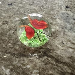 Vintage Millefiori Perfect Glass Butterfly Paperweight 2" diameter