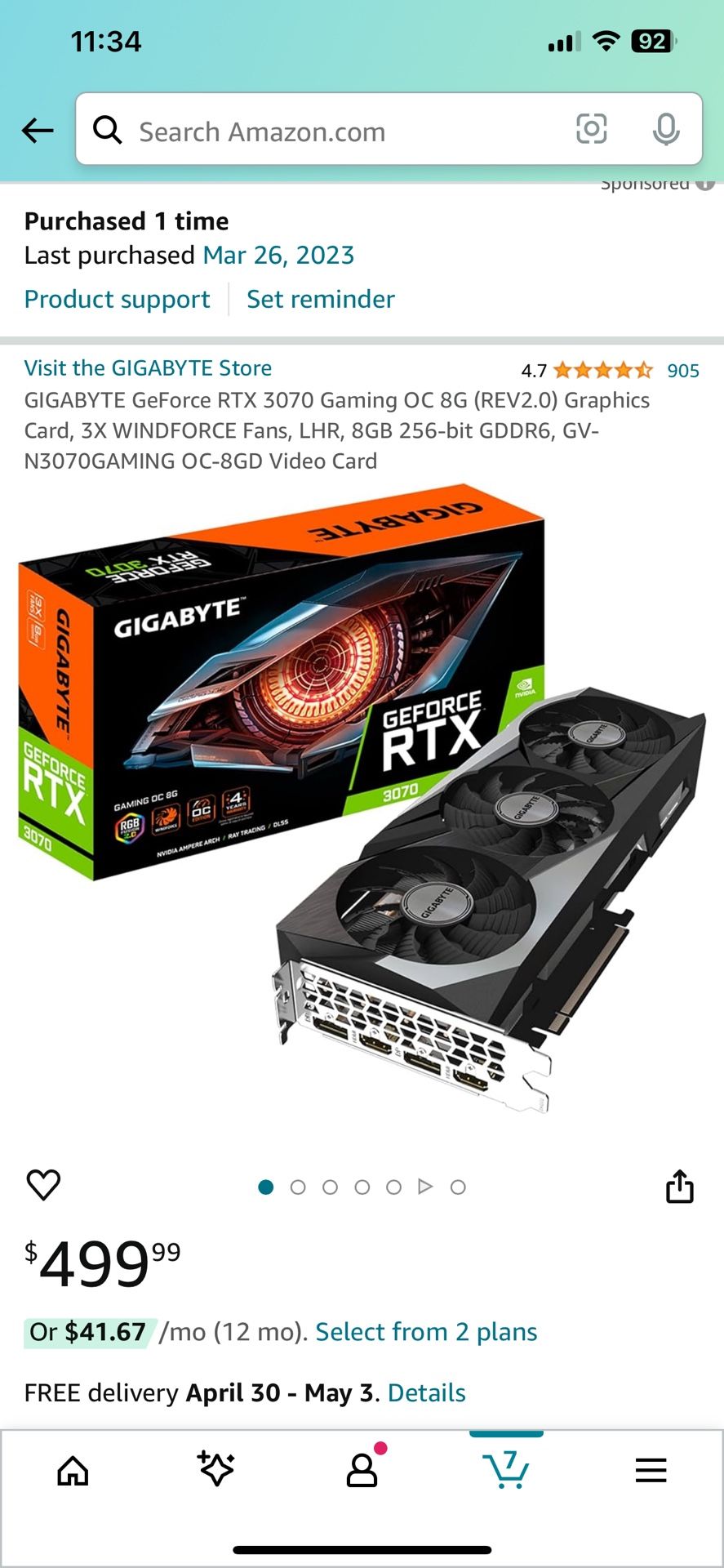 Gigabyte 3070 Graphics Card