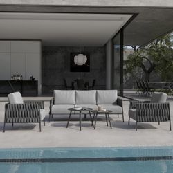 EAST OAK 5-Piece Patio Furniture Set | Life Chatter 5-Seat Outdoor Furniture | Deep Seating & Two Coffee Tables | Waterproof Extra-Thick