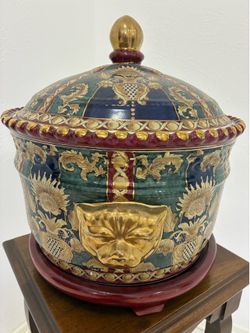 Vintage Ceramic non-Food Jar with Wood Base