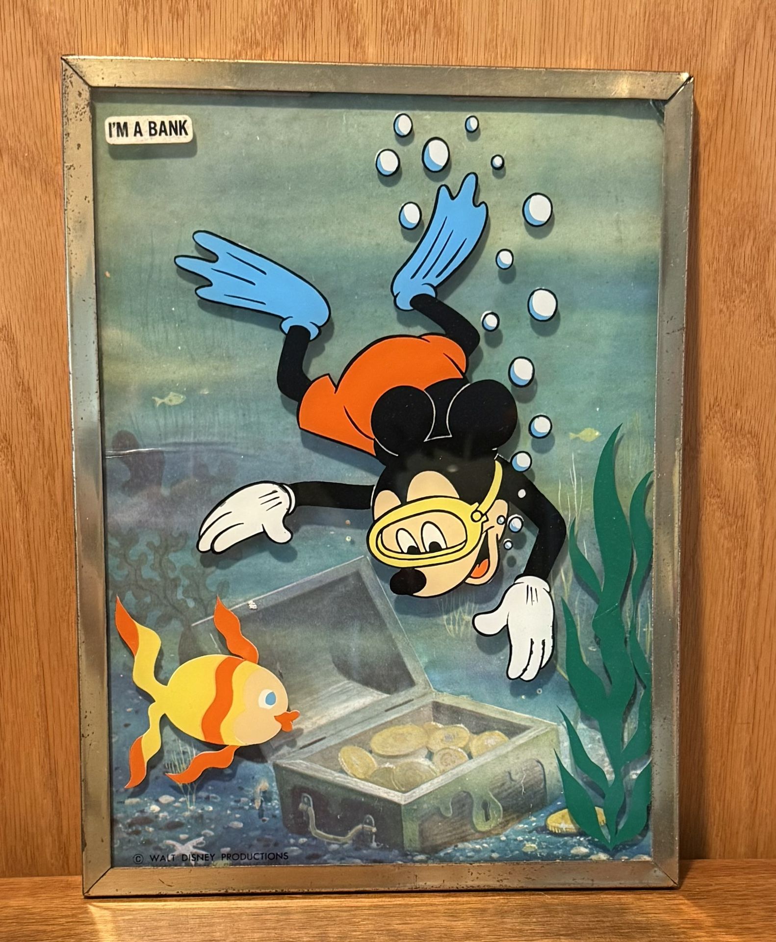 VINTAGE Walt Disney Productions Brytone Mickey Mouse Painting on Glass Bank RARE