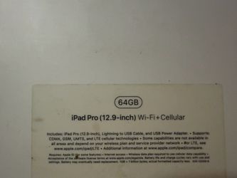 iPad Pro 12.9in  64gb  2nd gen  (WIFI + cellular ) with box no cracks