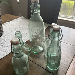 Vintage antique blue glass bottles