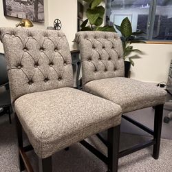 OBO Counter Height Bar Stools Tufted Gray / Brown Set Of 2