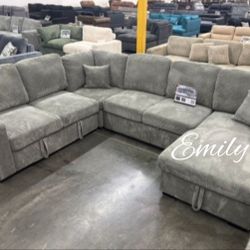 Elegant 4-Pc Convertible Sectional Sofa With Double Storage, Pullout Bed,  And USB Port 