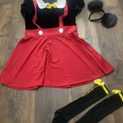 Women’s Disney Minnie Mouse Costume Dress Ears And Socks Size Large 