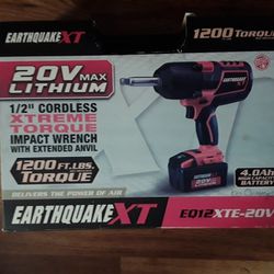 Earthquake 20 Volt Lithium Half Inch Drive Impact Wrench With Extended Anvil Battery Charger In Case