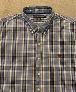 US Polo Assn. Shirt Mens XXL Blue Tartan Plaid Cotton Long Sleeve