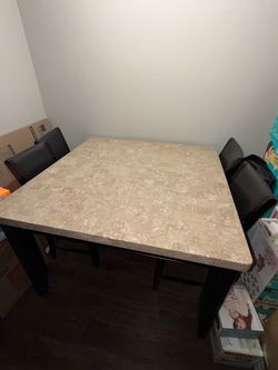 54" Square Faux-Marble Counter-Height Dining Set w/ 4 Chairs & 2 Benches