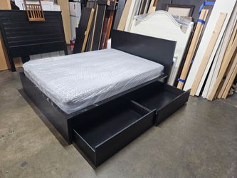 Black Platform Bed Frame with Storage Drawers