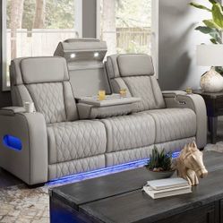 Gray Leather Dual Power Zero Gravity Recline Conso