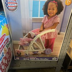 American Plastic Toys Shop With Me Doll Stroller with Shopping Cart Unisex Indoor & Outdoor Play for Kids