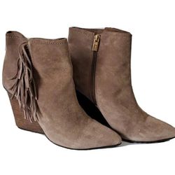 Isola Ankle Boots Women's Size 9M Antonella Suede Fringe Heeled Wedge Brown Tan