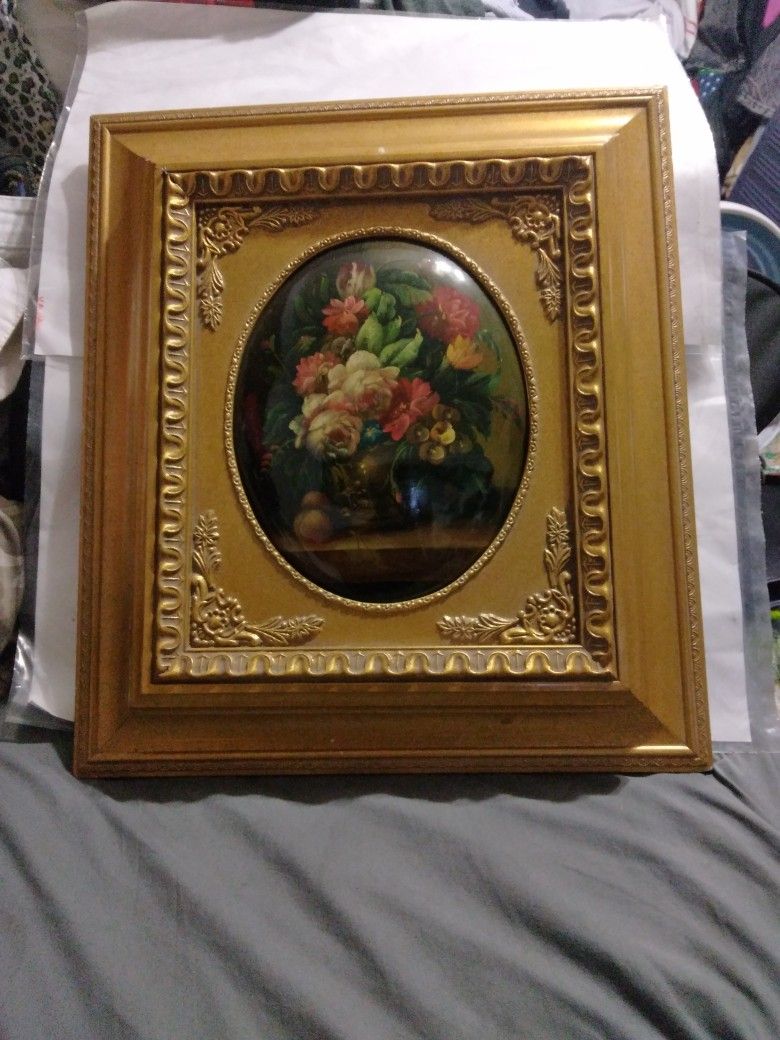 Vintage Oil Painting Of Rose Frame H 18 1/4 X 16 Used
