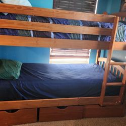 Twin Wooden Bunk Bed With Three Large Bottom Drawers