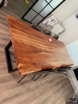 Solid Wood Live Edge Dining Table + 6 Chairs – Modern Industrial