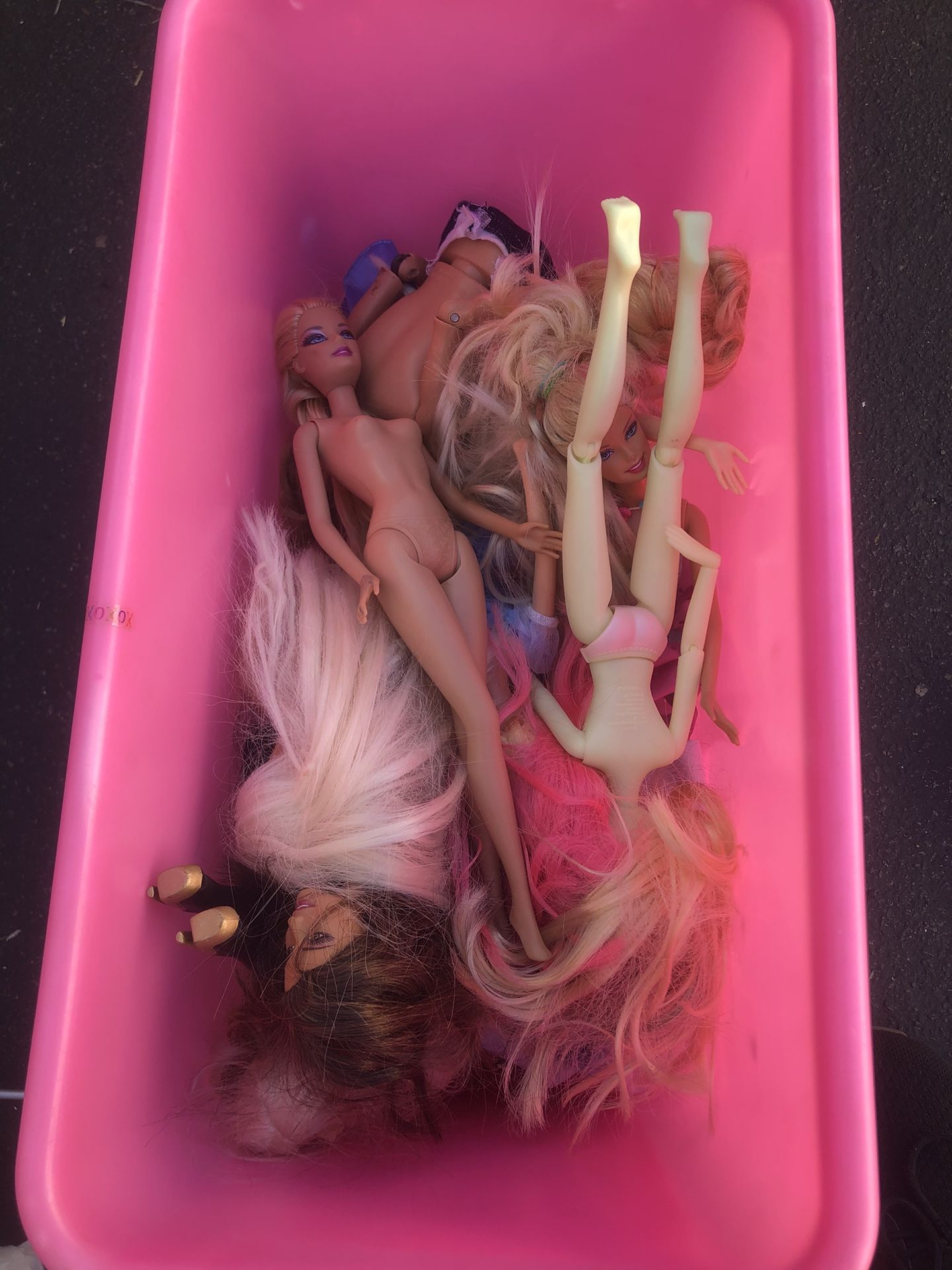 Bin Of Various Barbies And Other Dolls