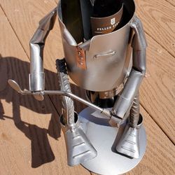 H&K Steel Sculpture Wine Bottle Holder, "Golf Frustration"