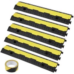 5-Piece Rubber Cable Guard, Dual Channel, 12000 lbs per Axle Load Capacity, Durable Hose & Wire Protection Ramp for Driveways, with Easy Access Top & 
