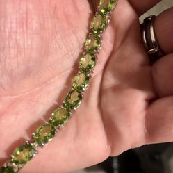 Gorgeous Silver Stamped Peridot Tennis Bracelet!