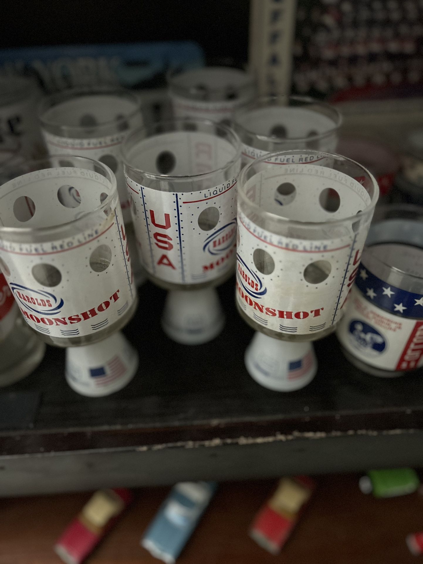Antique Moonshot Glasses (6) And Apollo 11 (4 ) Glasses