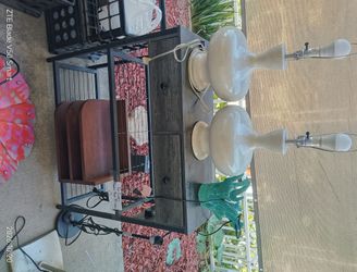 Table or Pair of White Ceramic Table Lamps-OBO