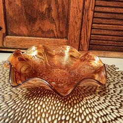 Carnival Glass Bowl With Leaf Pattern