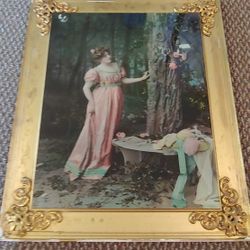 UNIQUE VICTORIAN ANTIQUE LITHOGRAPH "TRYSTING PLACE"