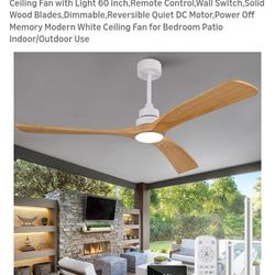 Ceiling Fan with Light 60 inch,Remote Control,Wall Switch,Solid Wood Blades,Dimmable,Reversible Quiet DC Motor,Power Off Memory Modern White Ceiling F