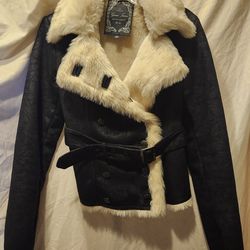 Woman's Guess Jeans Los Angeles Faux Suede Fur Moto Jacket