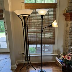 Set of 2 Black Floor Lamps – Torchiere + Combo Reading Lamp – Both Working