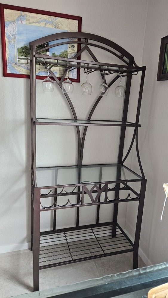 Metal Wine and Bakers Rack with Glass Shelves