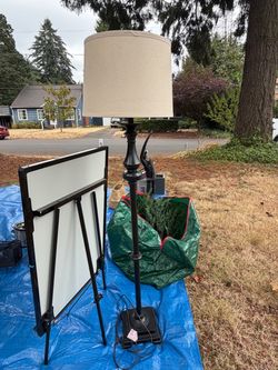Black Floor Lamp with Beige Drum Shade