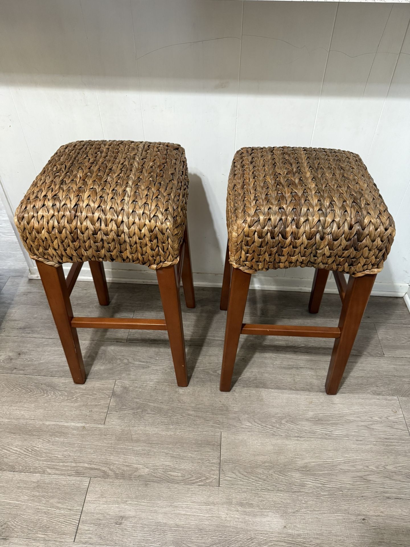 Braided Wicker/Wood Counter Stools