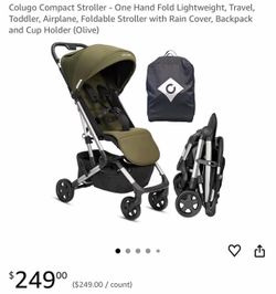 Colugo Compact Stroller Olive – Like New, Used Once, Foldable Travel Stroller w/ Bag