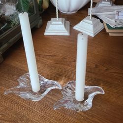 Gorham Crystal Swallow Dove Bird Candle Stick Holders Set 2 Shabbychic Grannycore grandma 
