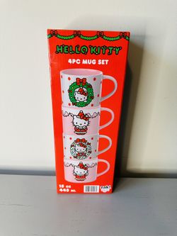 Hello Kitty 4 Piece Mug Set - Christmas Theme Limited Set 15 Oz From Zak!