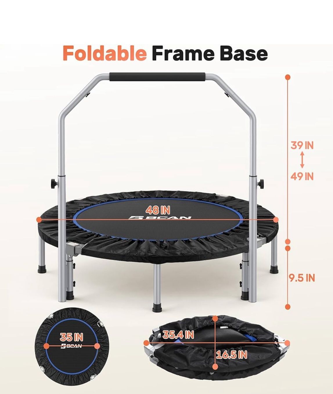 Brand New Foldable Trampoline with Handlebar – $70